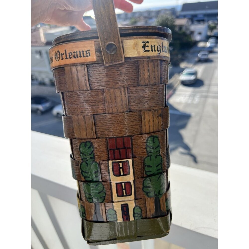 Vintage 80s 1982 Caro-Nan wooden handpainted basket purse California boho hippie - Picture 6 of 16